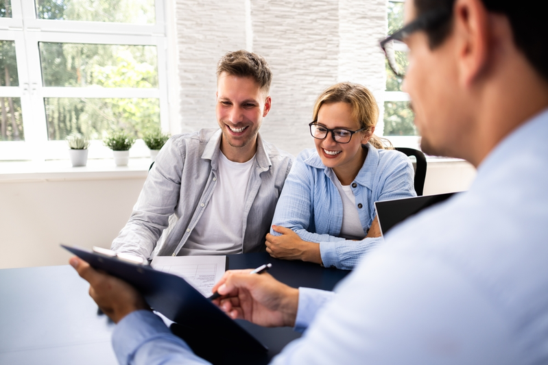 helpful insurance agent with customers